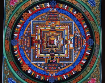 Tibetan Buddhism Ritual Kalachakra Mandala 50 cm Thangka Hand Painting Art free