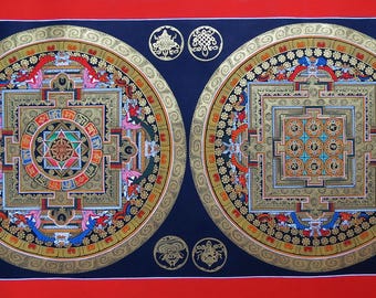 セール - 幸運を呼ぶ曼荼羅画 - ネパールの8つの縁起の良いシンボルの