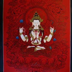 Tibetan Buddhism Lord Chenrezig Avalokiteshvara (Khacheri) Bodhisattva Lama Hand Painting Thangka Art free