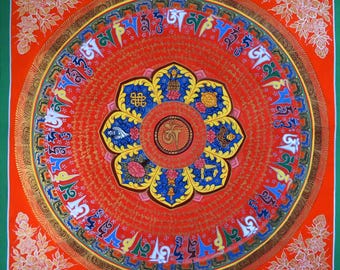 セール - 幸運を呼ぶ曼荼羅画 - ネパールの8つの縁起の良いシンボルの