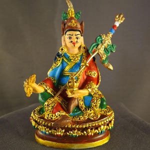 Tibetan Buddhism Hand Painting Guru Rinpoche Padmasambhava Copper Statue Sculpture Figure free