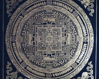 Tibetan Buddhism Ritual Kalachakra Mandala Tantra Silver Color Hand Painting Thangka Art free