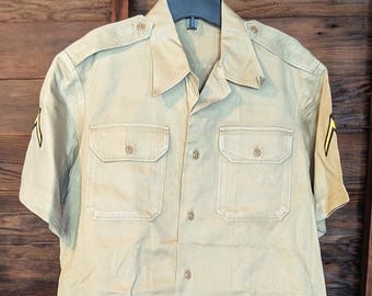 ヴィンテージ メンズ オリジナル シャツ カーキ 第二次世界大戦後 1950 