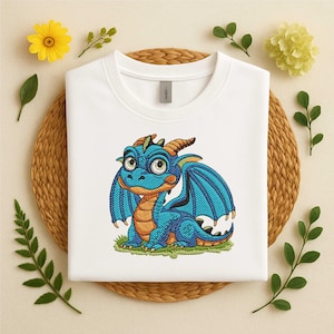 Diseño de bordado de dragón bebé, descarga instantánea, patrón de bordado a máquina, arte de puntada de criatura fantástica