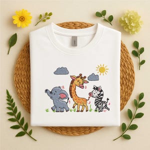 Cute Jungle Parade Embroidery Design, Instant Download, Machine Embroidery Pattern with Elephant, Giraffe, and Zebra