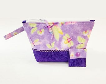 Knitting Project Bag - NEW!  "Purple Dragonflies" Zippered Notions Wedge Bag;  PERFECT for a Swap Package! (V)