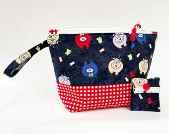 Knitting Project Bag - NEW!  "Piggy Piggy" Zippered Notions Wedge Bag;  PERFECT for a Swap Package! (V)