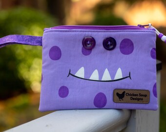 Knitting Project Bag - "Purple Monster" Zippered Notions Bag;  PERFECT for a Swap Package! (V) *with zipper pull