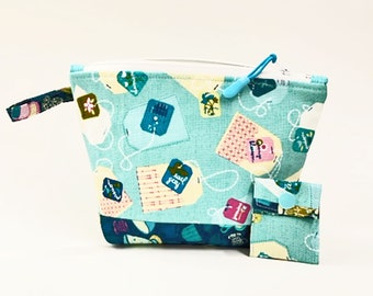 Knitting Project Bag - NEW!  "Tea Time" Zippered Notions Wedge Bag;  PERFECT for a Swap Package! (C)