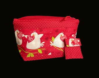 Knitting Project Bag - "Love Birds Band" Zippered Notions Bag;  PERFECT for a Swap Package! (V) *with zipper pull