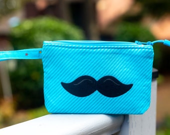 Knitting Project Bag - "Mustache" Zippered Notions Bag made from a Face Mask Blank;  PERFECT for a Swap Package! (V) *with zipper pull