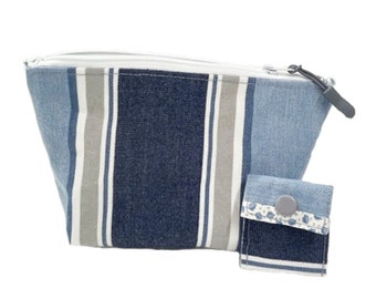 Knitting Project Bag - NEW!  "Canvas Stripe" Zippered Notions Wedge Bag;  PERFECT for a Swap Package! (V)