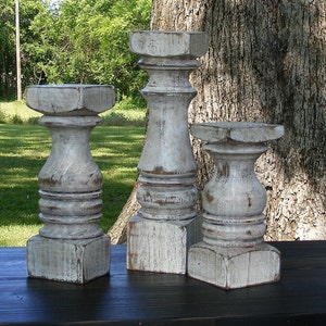 FREE SHIPPINGBalustrade Candlesticks set of 3 Short Handcrafted Shabby White image 2