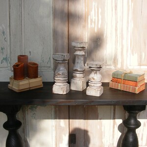 FREE SHIPPINGBalustrade Candlesticks set of 3 Short Handcrafted Shabby White image 4