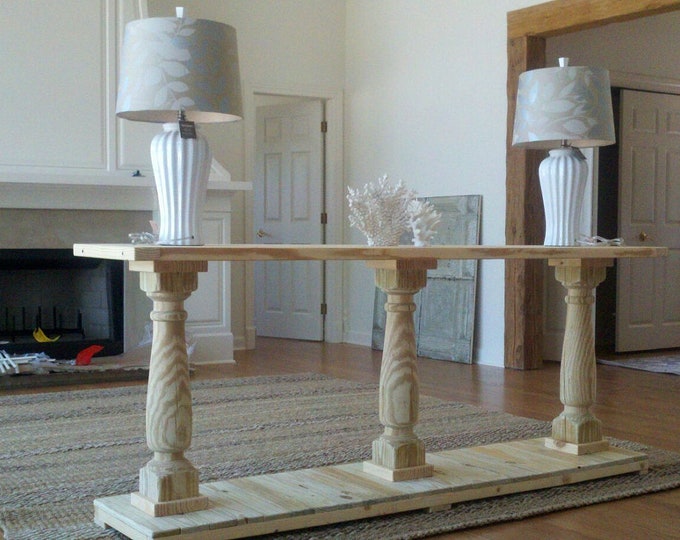 Console Table Handcrafted Unfinished With 3 Balustrade Legs Etsy