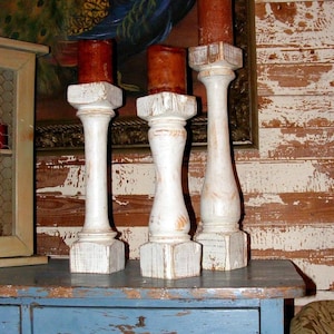 FREE SHIPPINGBalustrade Candlesticks, set of 3 Handcrafted White Vintage Balustrade Style