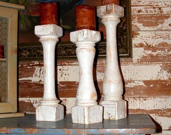 FREE SHIPPINGBalustrade Candlesticks, set of 3 Handcrafted White Vintage Balustrade Style