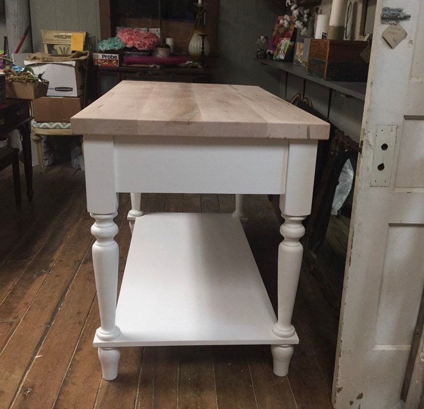 Farmhouse Country White Kitchen Island With A Solid Maple Top - Etsy