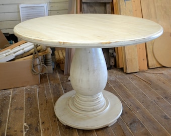 40 inch Round Pedestal Table Huge Tear Drop Pedestal Solid Wood Distressed Ivory