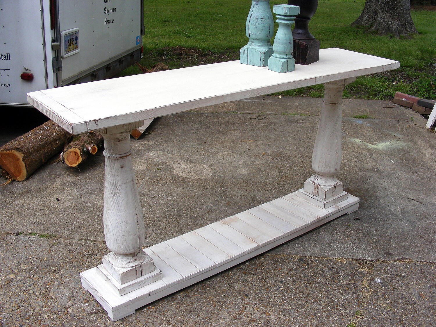 Console Table Handcrafted Shabby White With Balustrade Legs Etsy