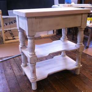 Small Distressed Ivory Kitchen Island 2 Inch Maple Top Beautiful Hand ...