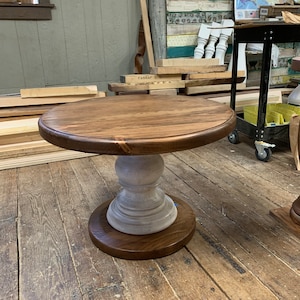 Walnut And Distressed White Round Coffee Side Table