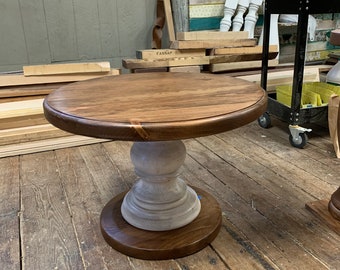 Walnut And Distressed White Round Coffee Side Table