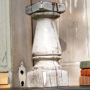 FREE SHIPPINGCandlestick Handcrafted Distressed Super Chunky White 15 inch Tall