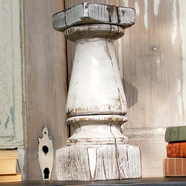 FREE SHIPPINGCandlestick Handcrafted Distressed Super Chunky White 15 inch Tall