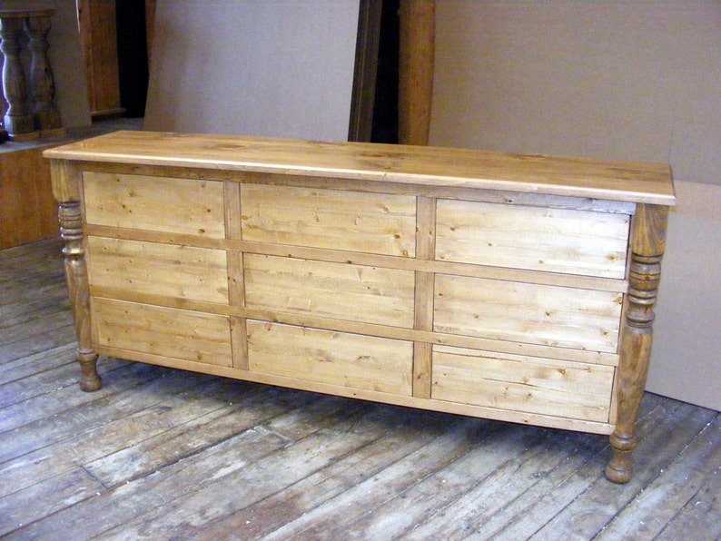 Solid Pine 9 Drawer Dresser Rustic Pine Finish Handcrafted Legs