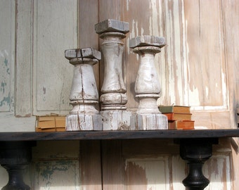 FREE SHIPPINGSuper Chunky Balustrade Candlesticks (set of 3) Handcrafted Shabby White