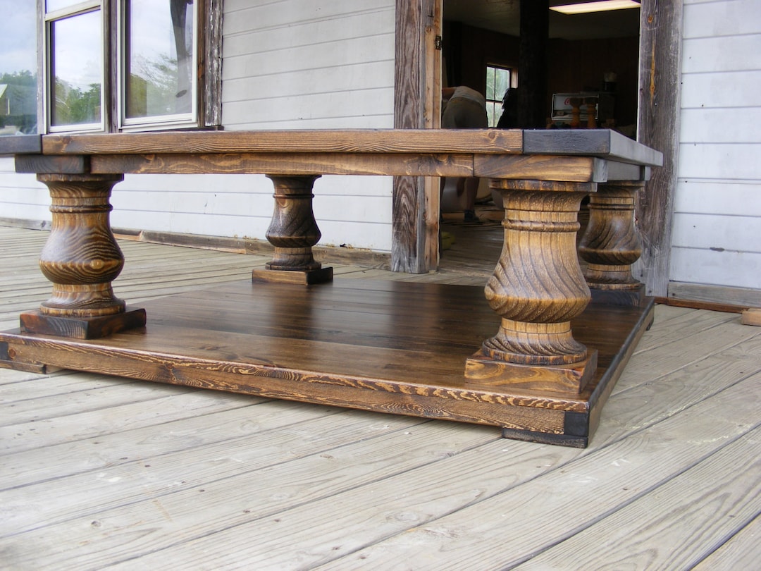 48x48x19 Dark Walnut Wood Finish Balustrade Coffee Table Beautiful