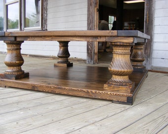 48x48x19 Dark Walnut Wood Finish Balustrade Coffee Table Beautiful Chunky Legs Completely Handcrafted