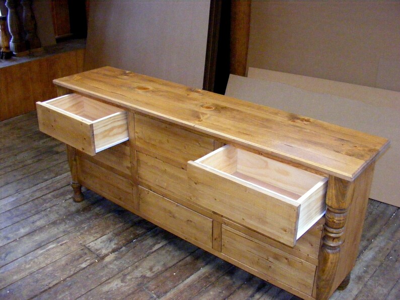 Solid Pine 9 Drawer Dresser Rustic Pine Finish Handcrafted Legs