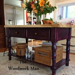 BEAUTIFUL Kitchen Island Velvety Purple Finish Completely Handcrafted 2 Inch Thick Solid Poplar Top