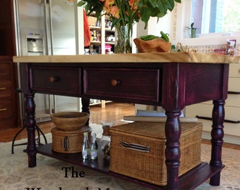 BEAUTIFUL Kitchen Island Velvety Purple Finish Completely Handcrafted 2 Inch Thick Solid Poplar Top