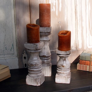 FREE SHIPPINGBalustrade Candlesticks set of 3 Short Handcrafted Shabby White image 1