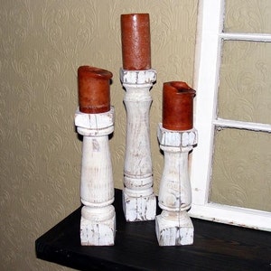FREE SHIPPINGCandlesticks (set of 3) Handcrafted Classic Original Shabby White Balustrade