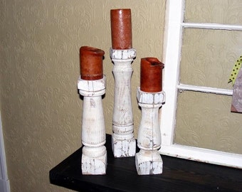 FREE SHIPPINGCandlesticks (set of 3) Handcrafted Classic Original Shabby White Balustrade