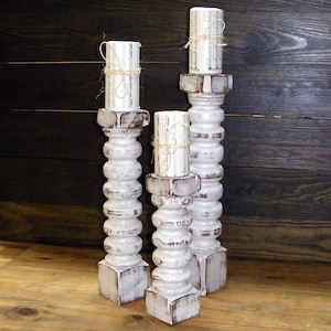 FREE SHIPPINGBalustrade Distressed White Knobby Candlesticks (tall set of 3) Handcrafted