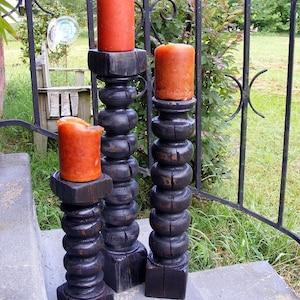 FREE SHIPPINGKnobby Balustrade Candlesticks (tall set of 3) Handcrafted Distressed Black