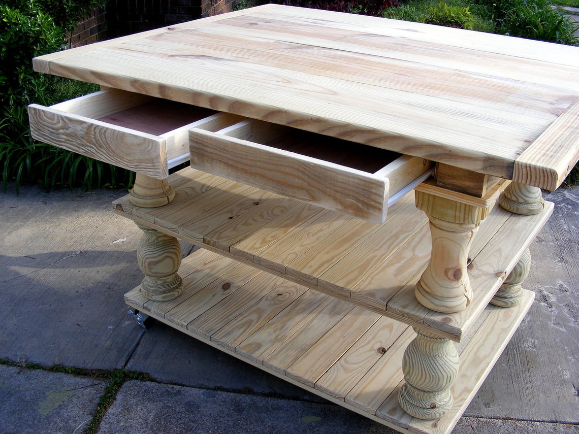 Solid Pine Unfinished Balustrade Kitchen Island With Two Etsy