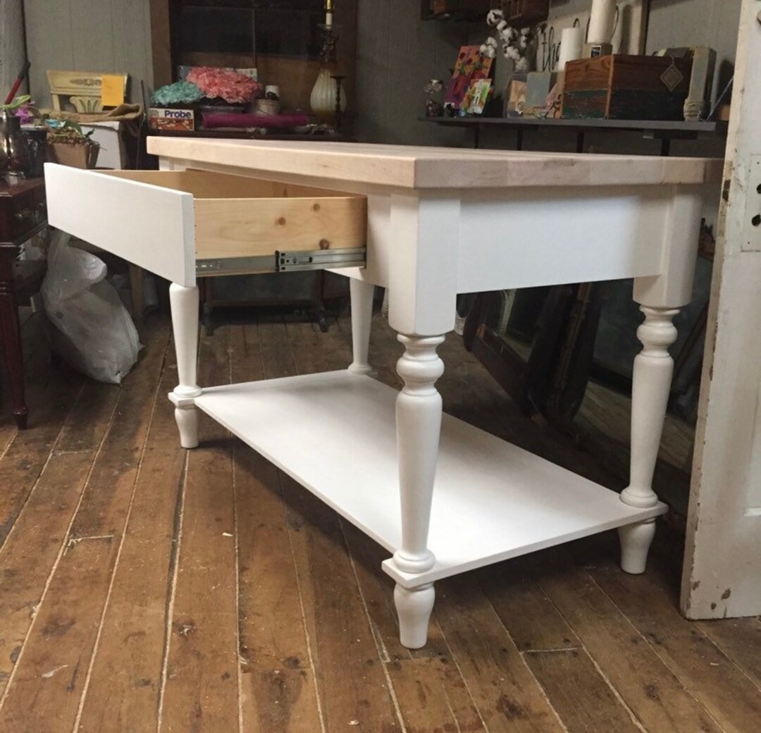 Farmhouse Country White Kitchen Island With A Solid Maple Top - Etsy
