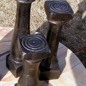 FREE SHIPPINGDistressed Black Balustrade Candlesticks, set of 3 Handcrafted Vintage Style