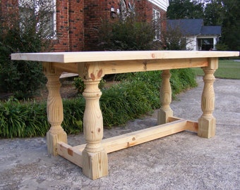 Handcrafted Solid Pine 36 INCH TALL Dining or Kitchen Table with 2 Inch Thick Top Beautiful Hand Carved Legs