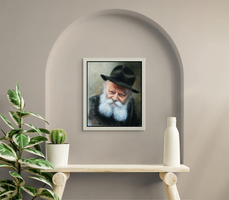 Giclée Print of Lubavitcher Rebbe Smiling With Green Background - an ...