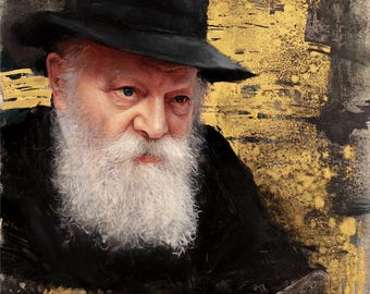 Wydruk giclée przedstawiający portret rabina Lubawiczera – oryginał izraelskiego artysty