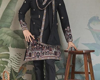 Classic Black Kurta Pajama for Men with Rich Embroidery