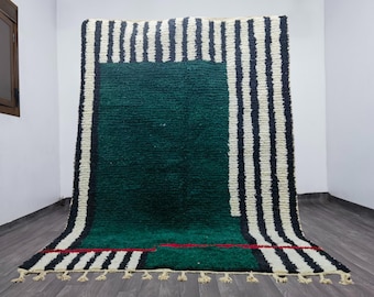 Custom Moroccan Wool Area Rug, White & Green Berber Rug