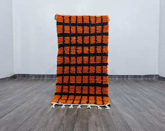 Handmade Orange Moroccan Rug, Berber Wool, Bohemian Decor